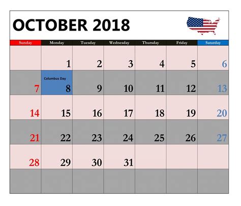 October 2018 Holidays Calendar 2018 Holiday Calendar Holiday