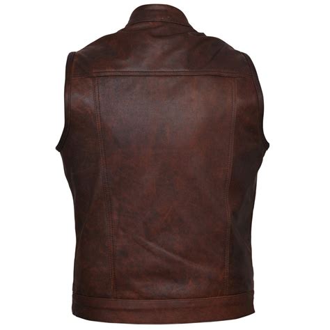 Sons Of Anarchy Style Cut Off Cowhide Leather Brown Vest Mens Leather
