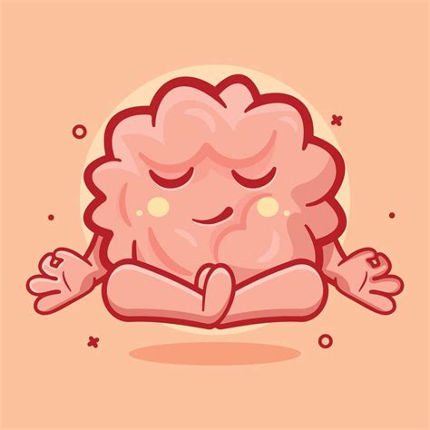 Calm Brain Character Mascot With Yoga Meditation Pose Isolated Cartoon