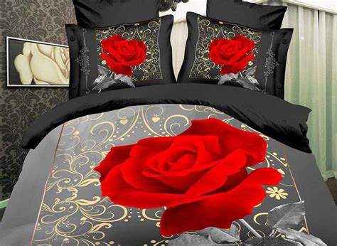 Romantic Rose Print Piece Polyester D Bedding Sets Beddinginn Com