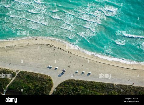 Aerial View Above South Beach Waves Miami Flordia Atlantic Ocean Stock