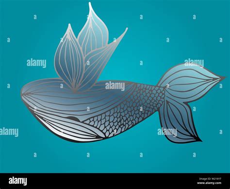 Abstract Hand Drawn Of Blue Whale Vector Illustration Outline Line