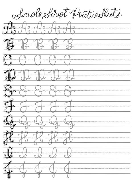 Simple Script Practice Sheets Uppercase Full Alphabet Etsy