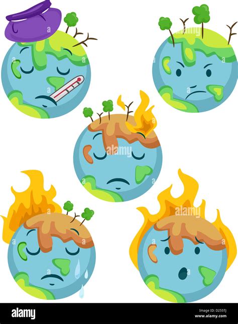 Illustration Of Sick Planet Icons Showing Different Negative