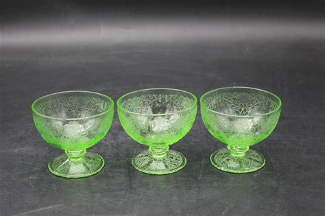 Hazel Atlas Florentine Green Depression Glass Footed Sherbet Set Of