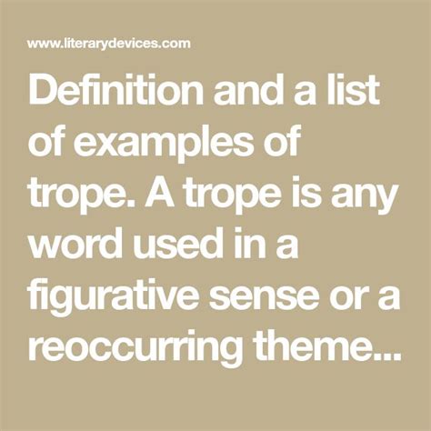 Definition And A List Of Examples Of Trope A Trope Is Any Word Used In