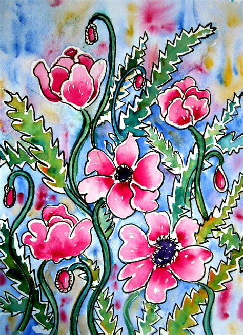 Watercolor With Pen And Ink Watercolor Poppies Watercolor Paintings