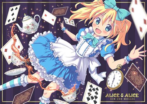 Aki Akisora Hiyori Alice Cartelet Kin Iro Mosaic Alice In Wonderland Crossover