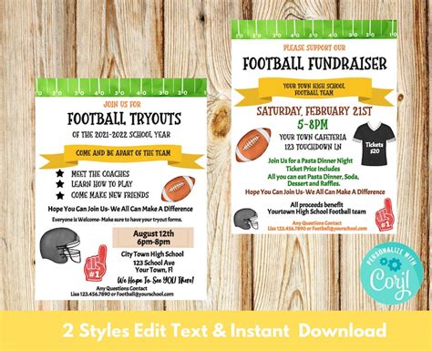 Editable Football Fundraiser Flyer Printable Pta Pto Flyer Etsy