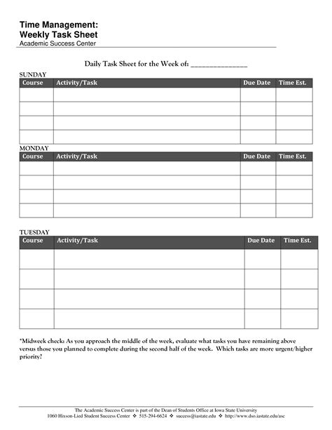 Weekly Task Templates At Allbusinesstemplates Com