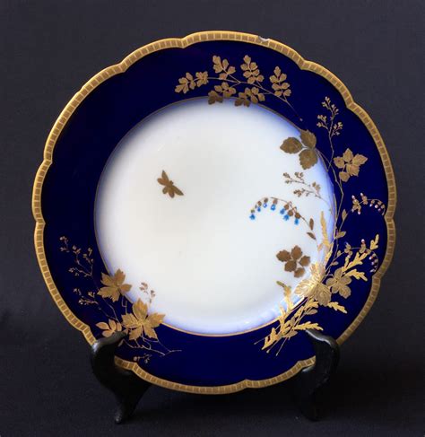 Limoges Porcelain Plate Mazarine Blue With Gilt Flowers And Butterflies