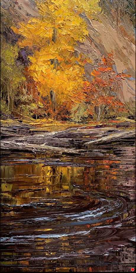 Autumn Cottonwood Across The River By Patricia Clayton Oil 24 X 12 X