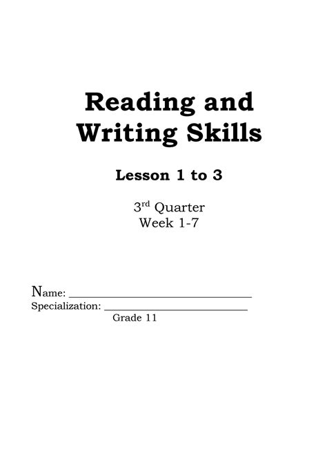 Reading And Writing Reading And Writing Skills Lesson 1 To 3 3 Rd