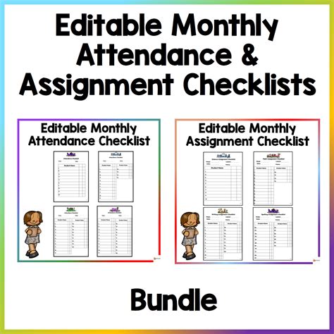 Editable Monthly Attendance And Assignment Checklist Bundle Made By
