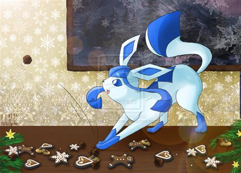 Glaceon Playing With Christmas Cookies By Sophiatigerpfote Pokemon Eeveelutions Glaceon