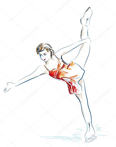 Ladies Figure Skating Hand Drawn Sketch Stock Vector Image By
