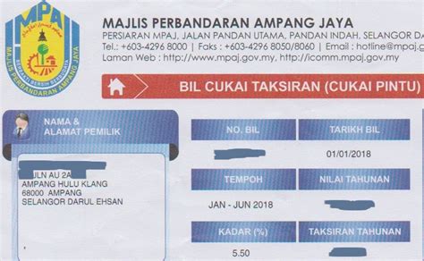Majlis bandaraya petaling jaya, petaling jaya, malaysia. Semakan Cukai Pintu Majlis Perbandaran Ampang Jaya