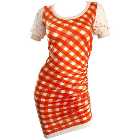 Vintage Moschino Cheap And Chic 1990s Orange White Gingham Bodycon