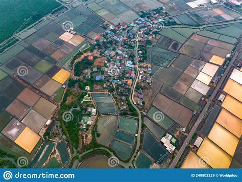 Aerial View Of Salt Farms In The Village Of Laem Phak Bia In