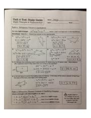 Please help me with my right triangles & trigonometry homework? Study Guide 1.jpg - Unit 8 Test Study Guide Name Key(Right Triangles Trigonometry Date Block ...