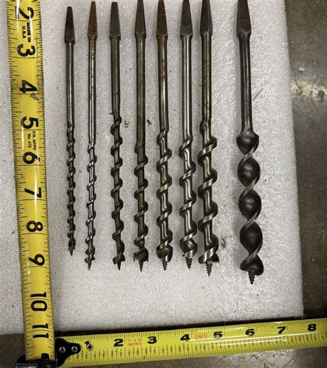 Lot Of 8 Vintage Antique Auger Bits Hand Brace Drill Wood Bits Size 11 4 Ebay