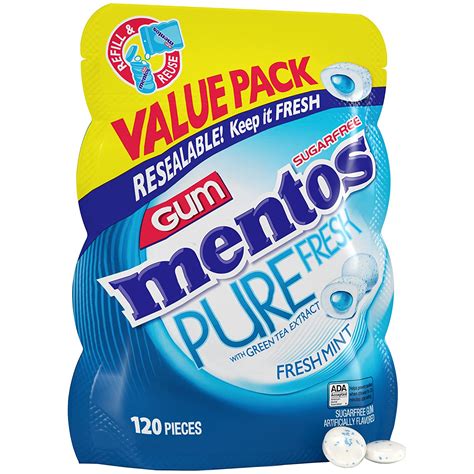 Mentos Pure Fresh Green Tea Extract Chewing And Bubble Gum 120 Pack
