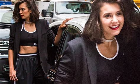 Nina Dobrev Throws A Chic Blazer Over A Crop Top In Nyc Daily Mail Online
