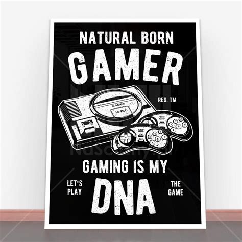 Plakat Natural Born Gamer W Ramie Plakaty Czarno Białe W Ramach