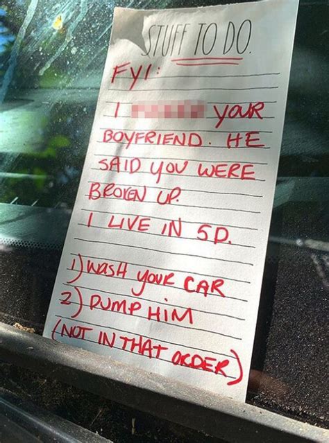 Woman Puts Brutal Note On Neighbours Car Telling Her To Dump Cheating