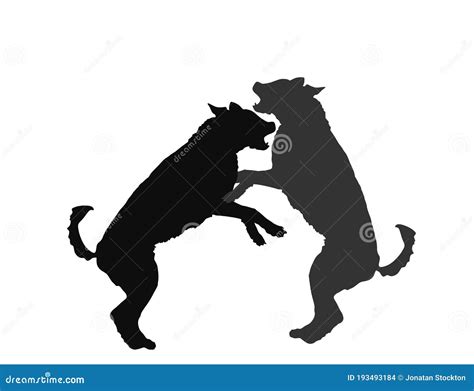 Aggressive Dogs Fighting Vector Silhouette Isolated On White