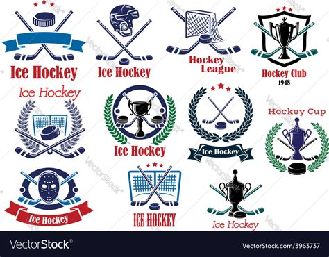 Ice Hockey Emblems Symbols And Logos Set Vector Image