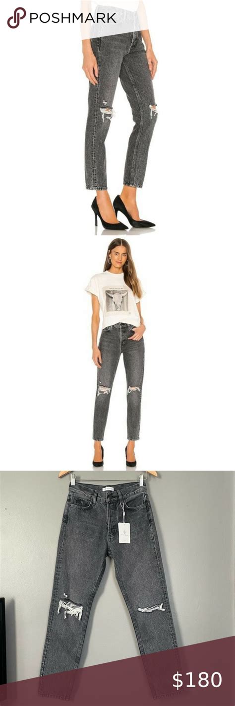 Anine Bing Brenda Tapered High Rise Jean Ripped Ripped Jeans