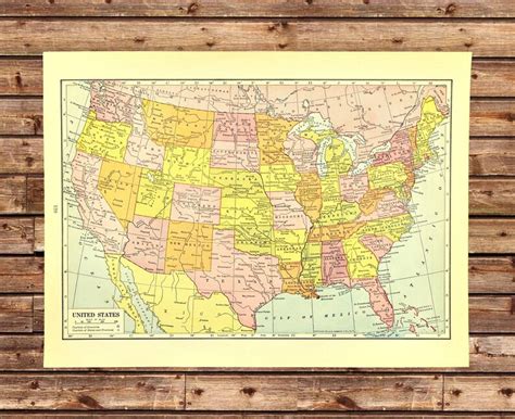 United States Map Of The United States Wall Art Decor Antique Etsy