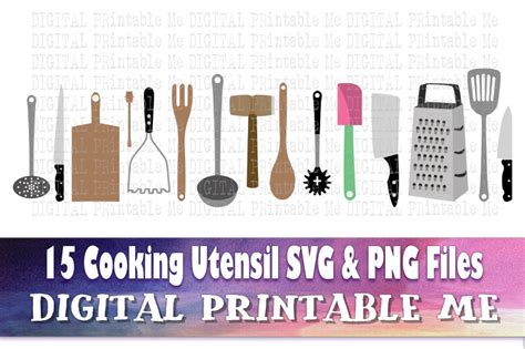 Cooking Utensils Svg Pack Clip Art Bundle Png 15 Image Pack Digita
