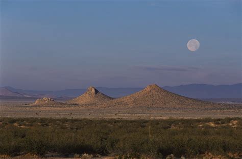 Moon Sky Desert Mountains Sand Vegetation Tops Wallpaper