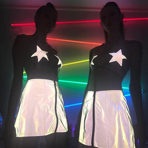 2 Piece Set Women Suit Crop Top Skirt Set Party Club Clubwear Reflective Glow In The Dark