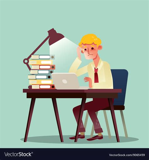 Hard Working Business Man With Pile Of Work Vector Image
