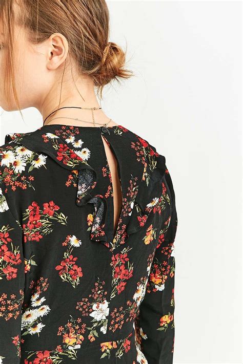 Pins And Needles Black Floral Frill Wrap Dress