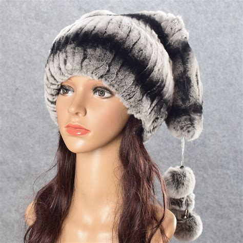 Youe Shone Genuine Rex Rabbit Fur Women S Hats Winter Beanie Cap Rex Rabbit Fur Balls Hat Warm