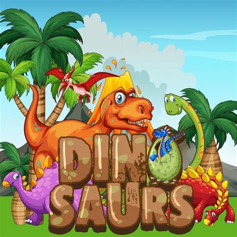 Escena Con Dinosaurios En El Parque Vector Premium