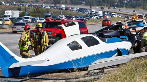 Plane Crash Lands Into Car On Californian Freeway Bbc News
