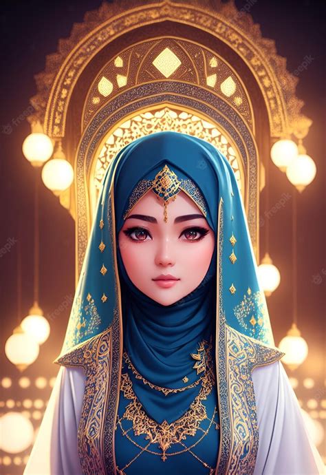 Ein Mädchen In Einem Hijab Und Einem Blauen Hijab Premium Foto