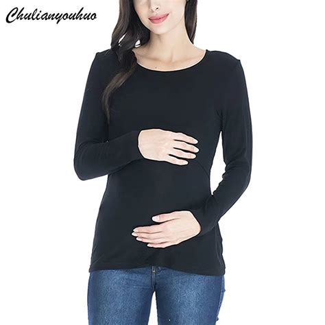 Chulianyouhuo Womens Breastfeeding T Shirt Maternity Nursing Tops Solid Color Long Sleeve