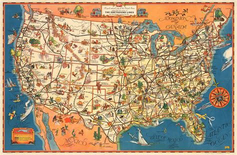 A Good Natured Map Of The United States By Greyhound 1934 The