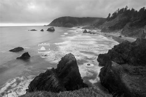 Black And White Oregon Coast Seascape Ecola State Park Cannon Beach