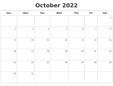 October 2022 Calendar Template Best Calendar Example
