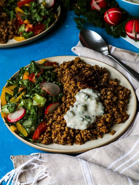 Palestinian Mujaddara Bulgur Lentils Plant Based Arab