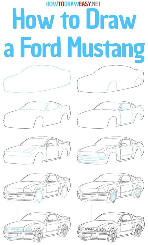 How To Draw A Ford Mustang From The Front And Side View In Three Easy