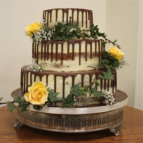 3 Tier Semi Naked Wedding Cake With Chocolate Drip Effect And Fresh