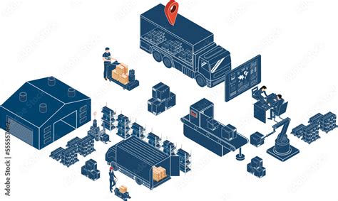 3d Isometric Logistics Supply Chain Management Concept With Description